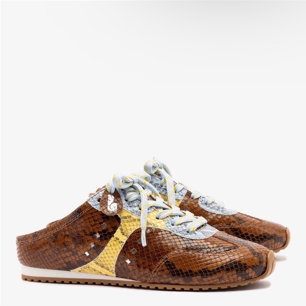 Larroude Snakeskin Sneakers with Blue Laces